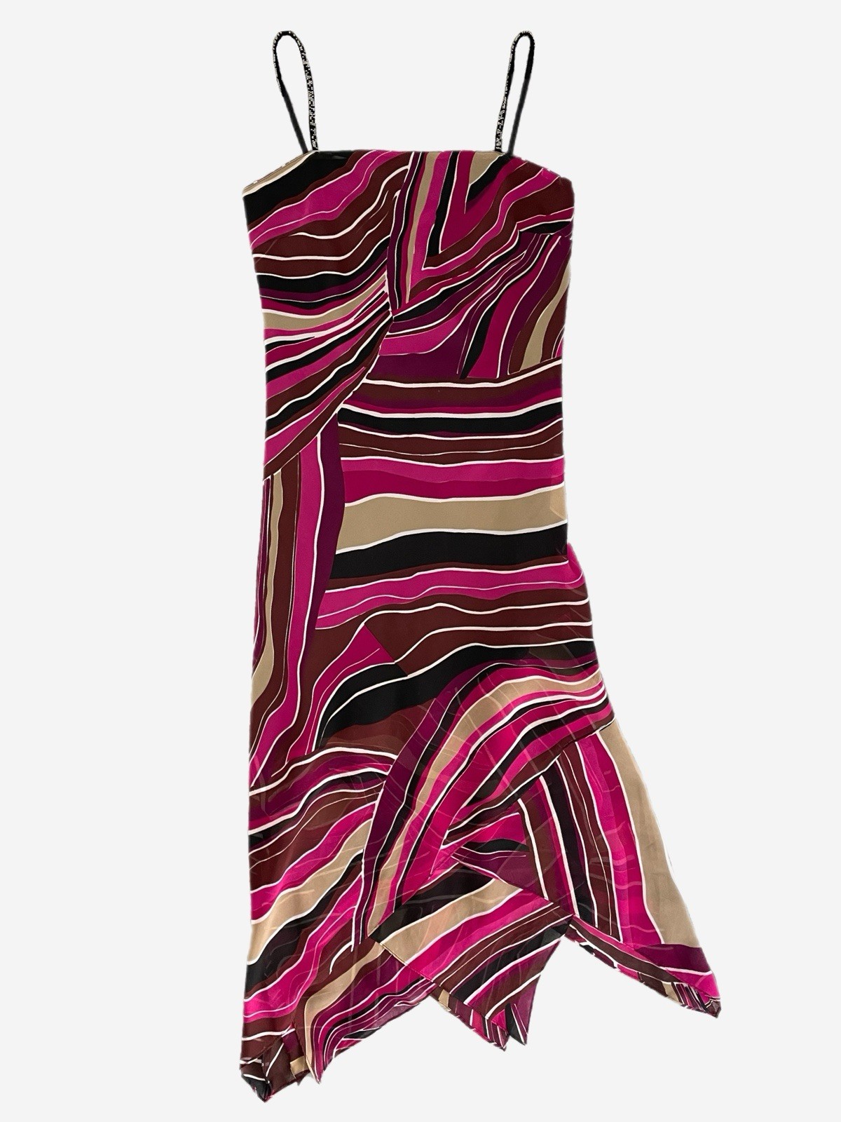 Vintage Y2K Eva Blue Pink black abstract beaded layered asymmetric slip dress S