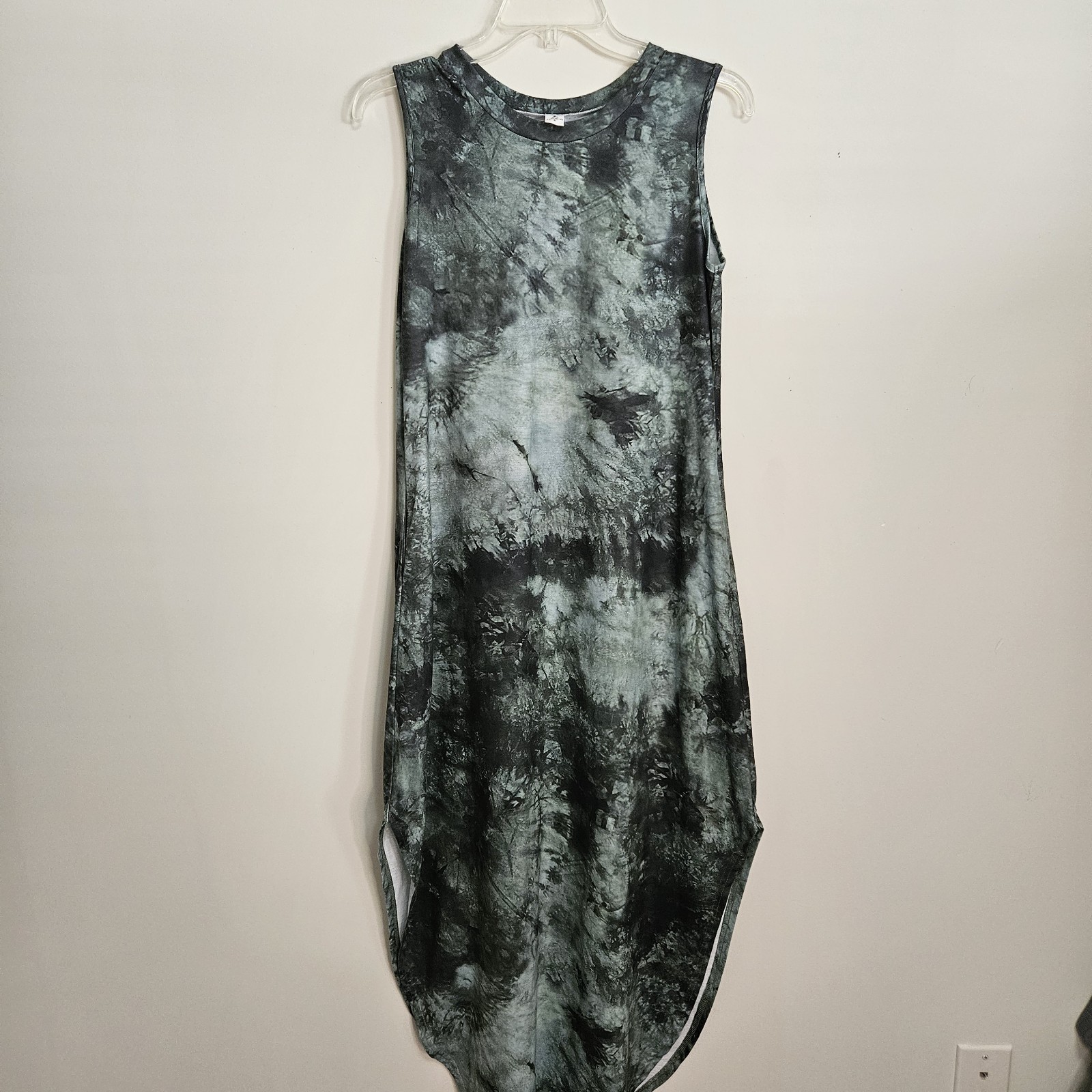 ANRABESS Split Maxi Dress Stretch Knit Casual Beach Travel Sz S Green Shades