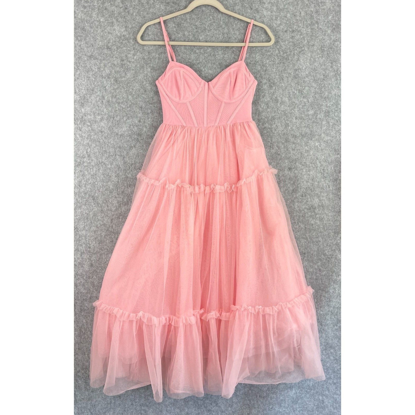 Forever 21 Tulle Ruffled Bustier Dress Womens Small Pink Fairy Whimsy Delicate