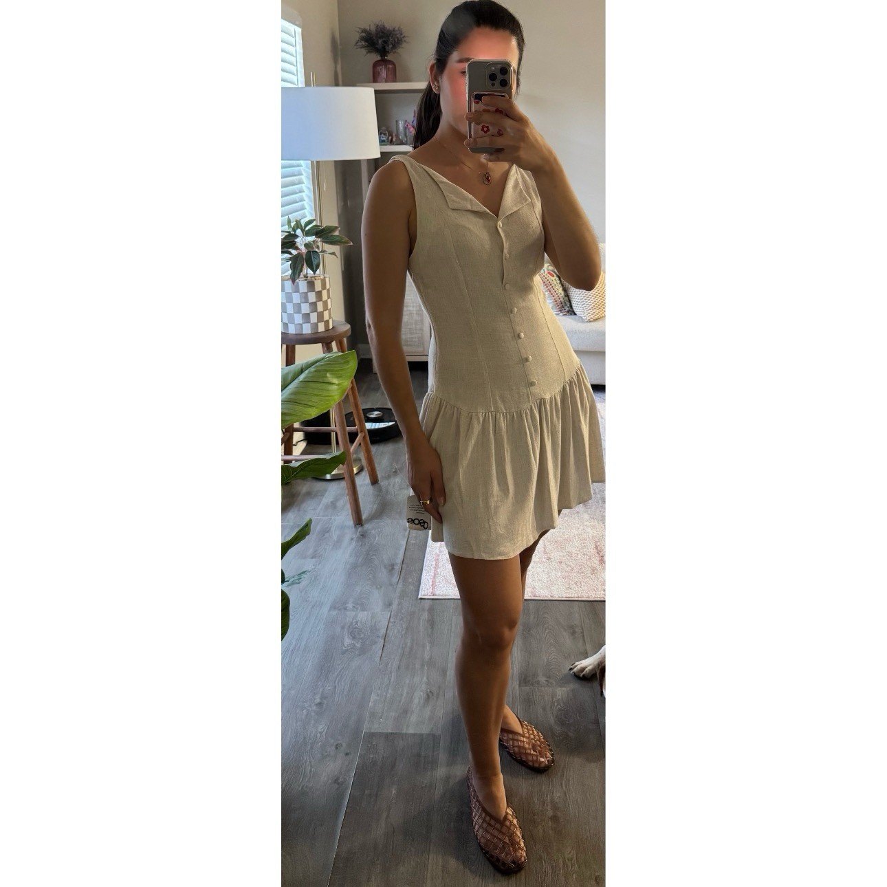 ASOS Beige Sleeveless Mini Dress with Button Front