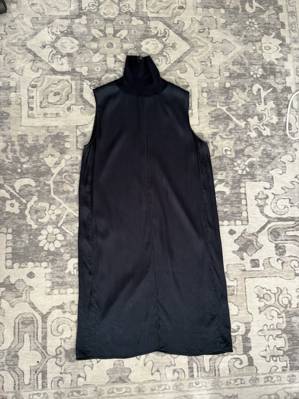 rag & bone Vivienne Turtleneck Silk Shift Dress Navy Sleeveless Merino Trim M