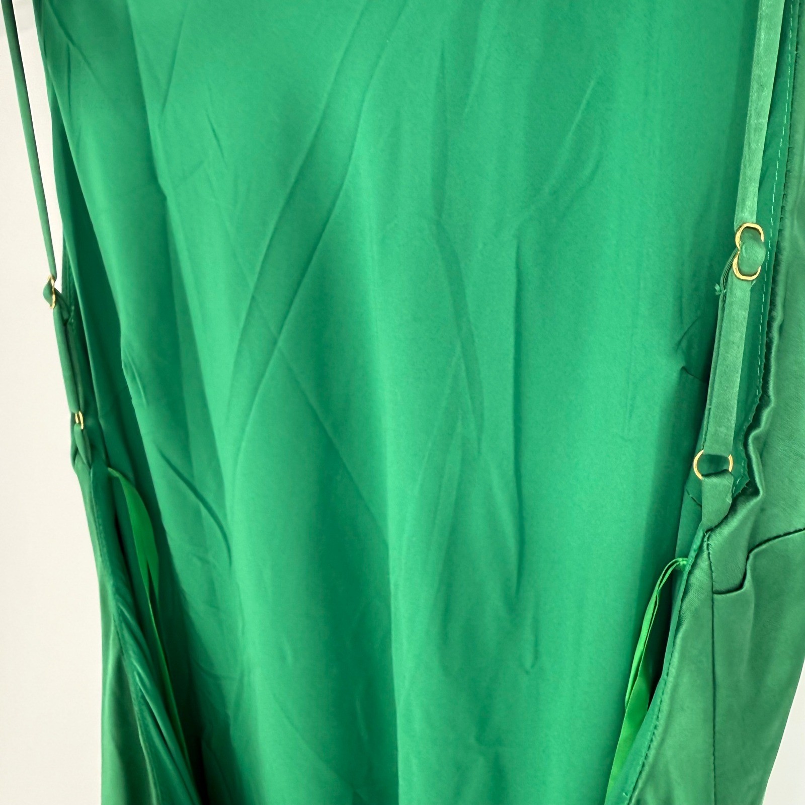 RUNAWAY THE LABEL RAELYN MAXI DRESS EMERALD GREEN SATIN OPEN BACK MEDIUM NWT