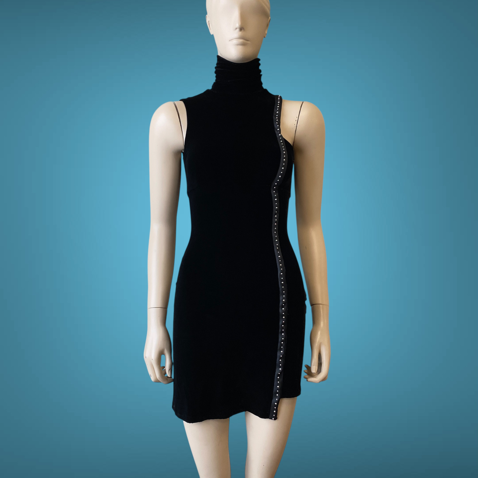 Versace Jeans Couture Y2K Black Evening Velvet Mini Dress Size XS
