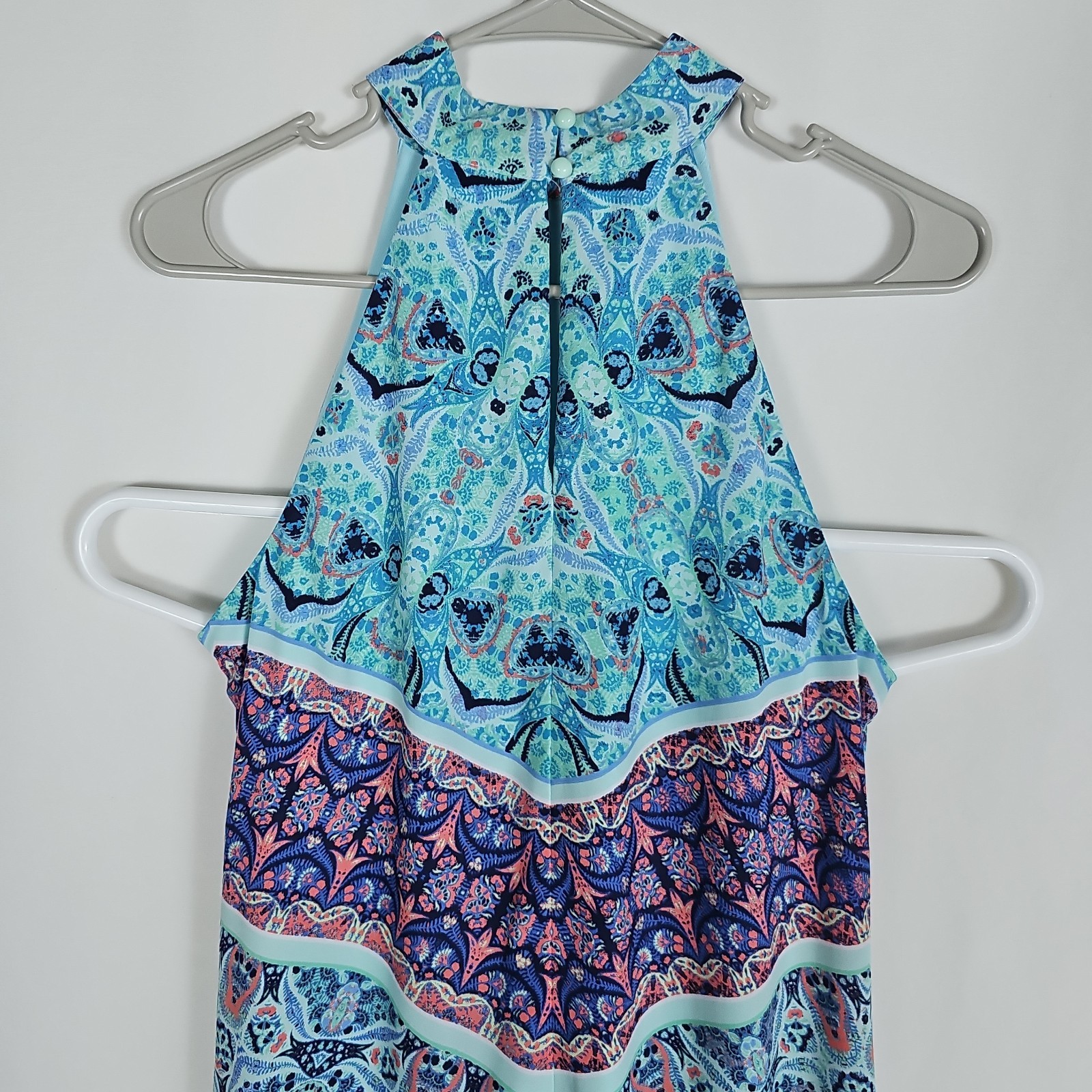 decree Womens Blue Multicolor Paisley Chiffon Lined Dress Button Closure,Size:M