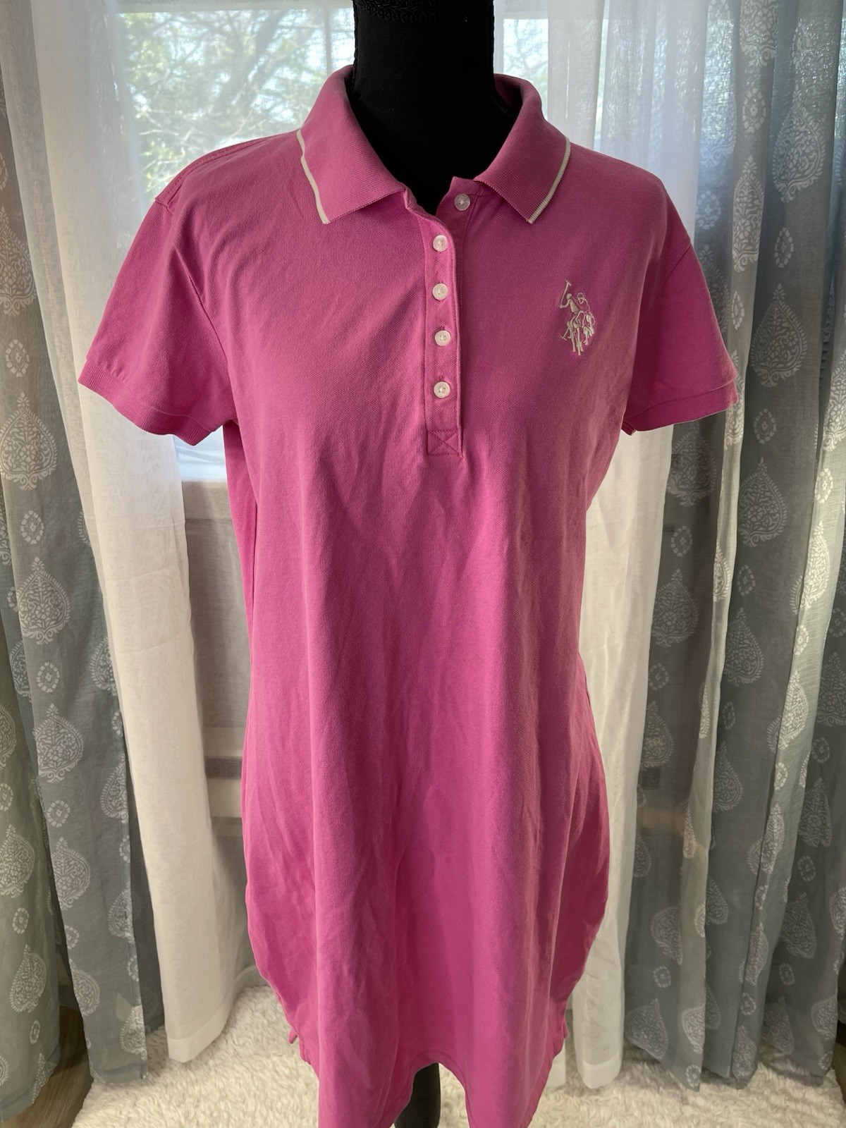 U.S. Polo Assn. Pink Solid Polo Shirt Dress Collared Short Sleeve Knee Length M