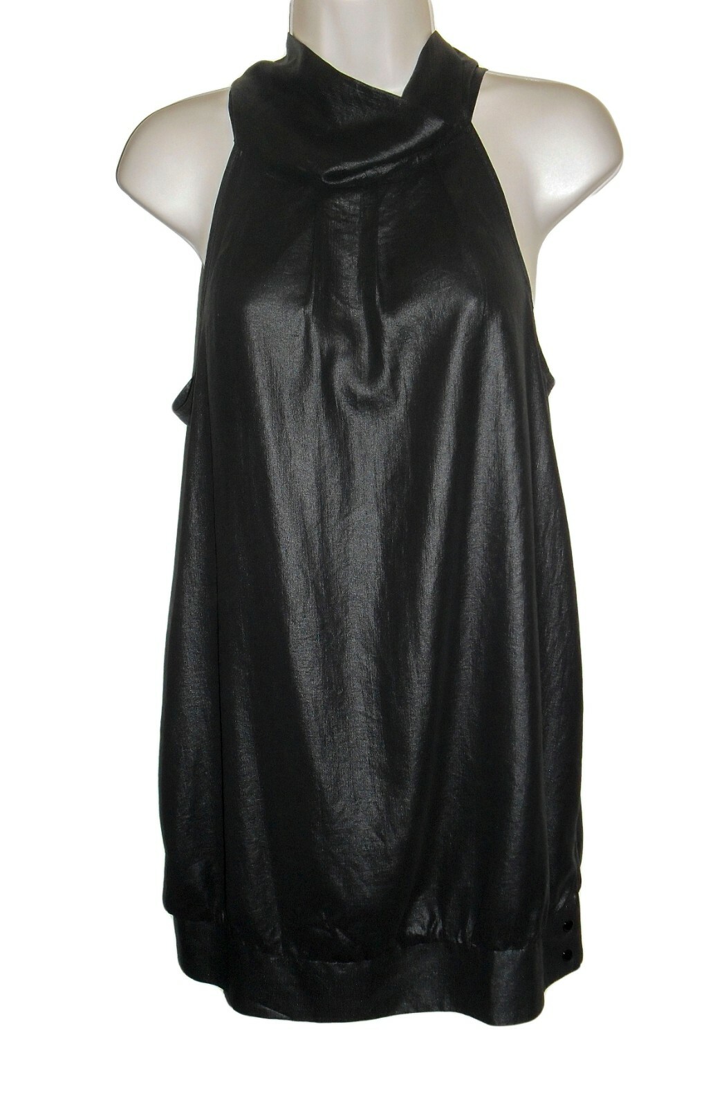 GESTUZ Mini Dress Black Long Neck Tie Flat Satin Like Material No Size Tag Small