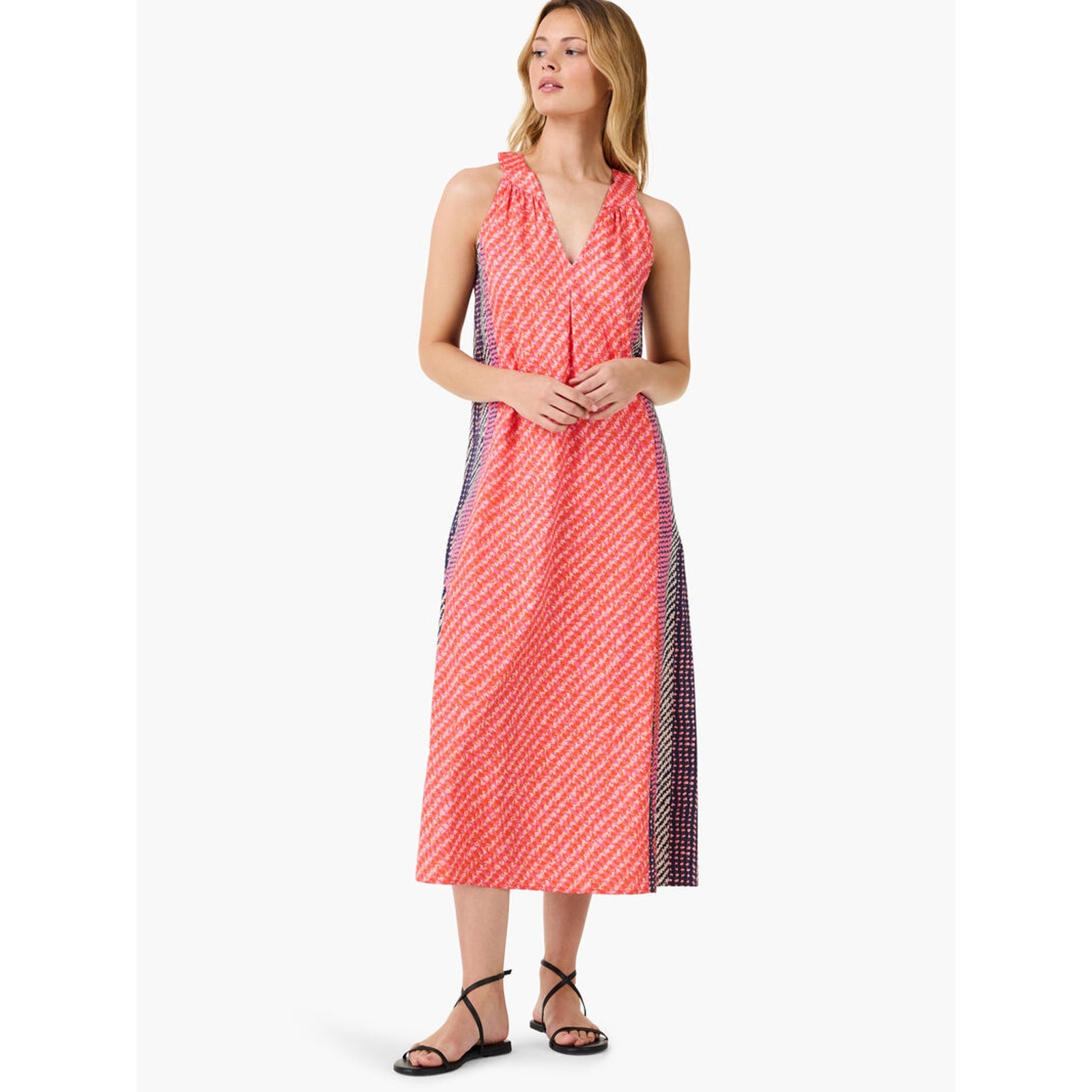 Nic + Zoe Spotty Stripes Sleeveless Midi Dress In Pink Multi Sz M Cotton Summer