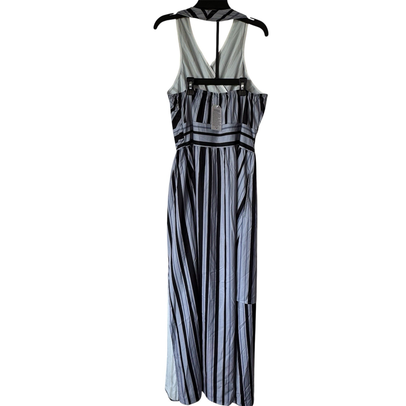 Layered Elegant Striped Sleeveless Halter Dress w/ Pockets Side Zipper Slit Sz M