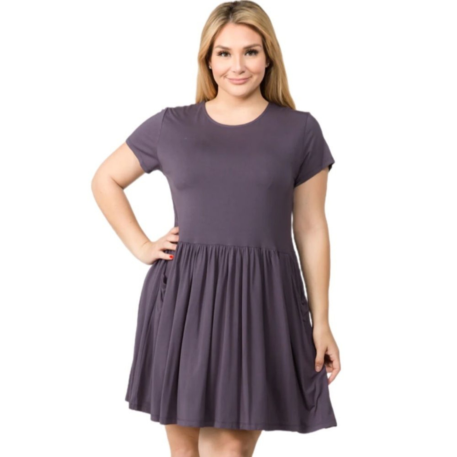Yelete gray knit pleated babydoll dress 3x Neutral Casual