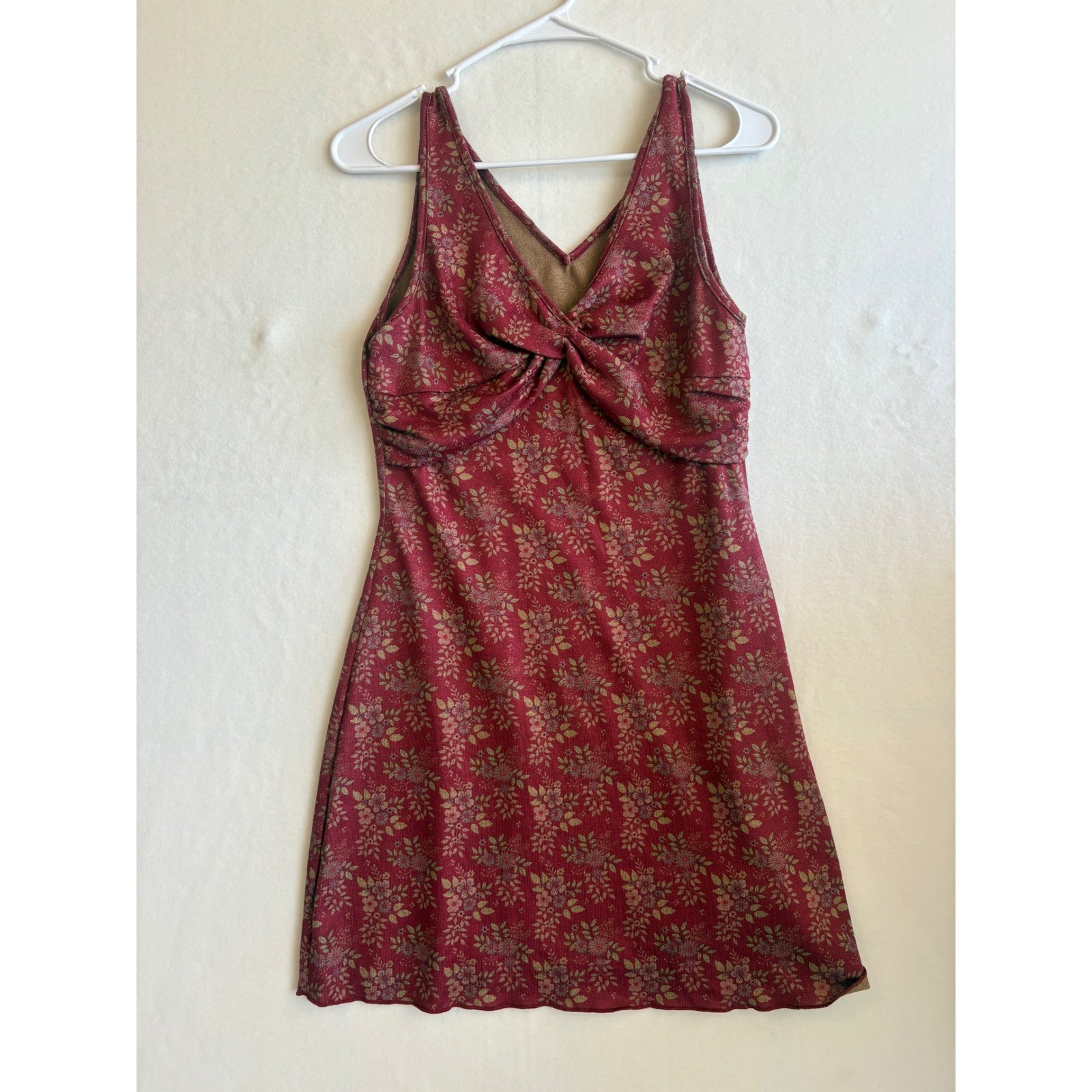 Cider Carmine Floral Mini Dress Twist Front V-Neck Burgundy Red Size L NEW