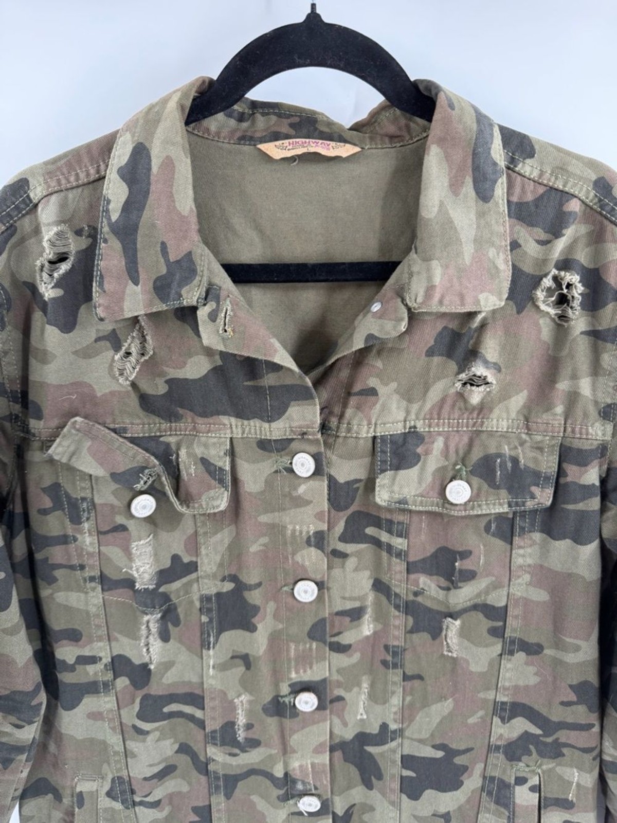 Highway Jeans Camouflage Distressed Button Dress Pockets Grunge Military Large