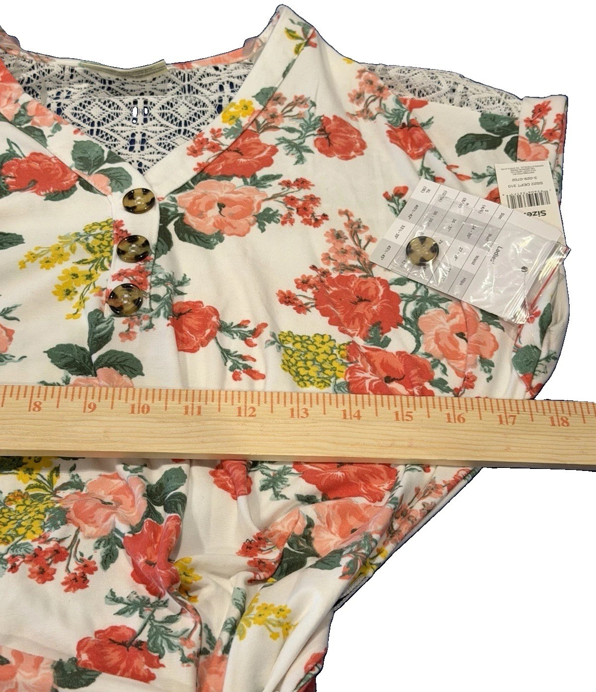 NWT Bobbie Brooks Women’s Small White Floral Dress V Neck Lace Back Waist Tie