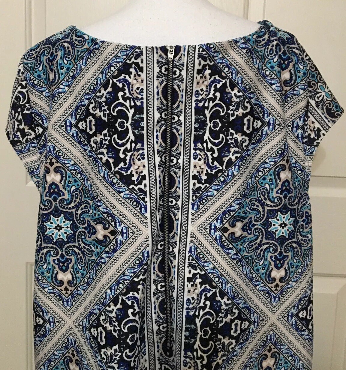 TIANA B size 24W blue beige black white geometric short sleeve dress Women’s