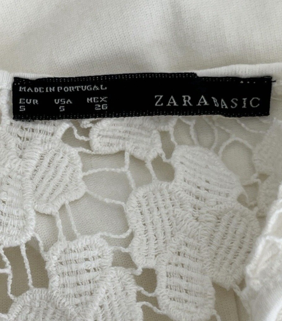 Zara Basics Ivory White Bodycon Open Back Sleeveless Lace Mini Dress Size Small