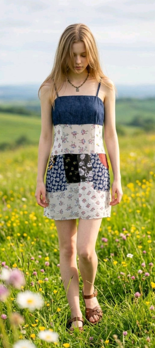 Young Threads Mini Dress Patchwork Floral Pockets Boho Western Festival Hippie L