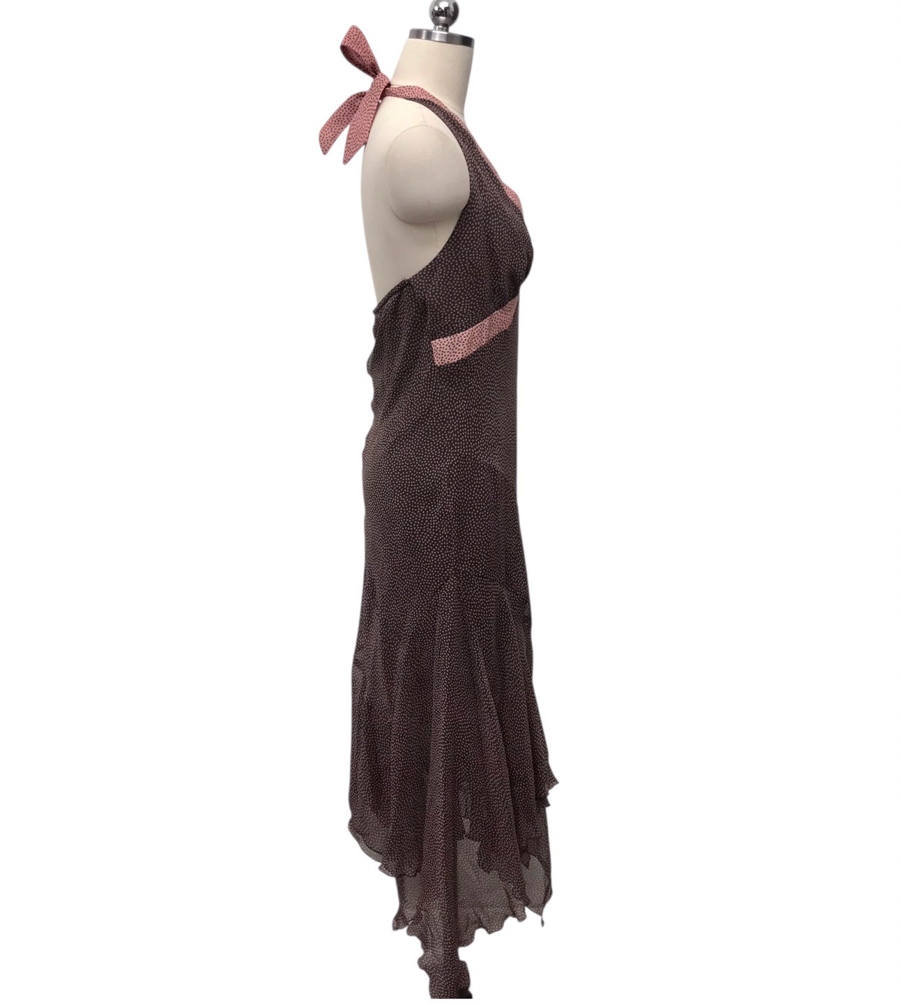 VTG 90’s Y2K Jonathan Martin Polka Dot Babydoll Dress Asymmetric Brown Sz 10