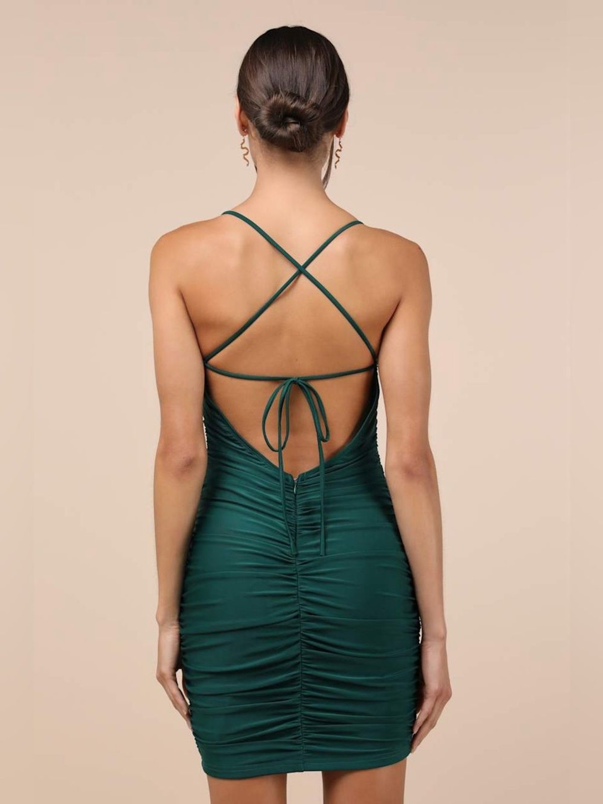Confident Allure Emerald Ruched Lace-Up Bodycon Mini Dress Size Small