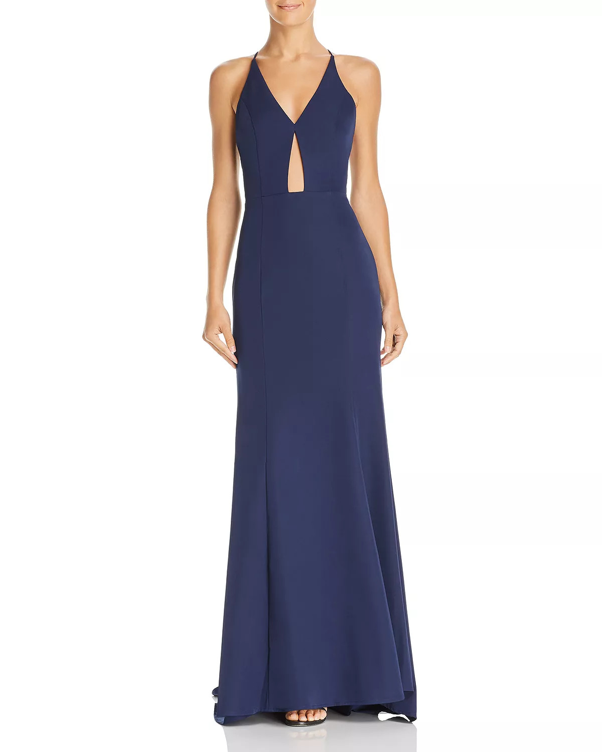 New $385 Jarlo Womens Blue V-Neck Keyhole Open Back Sleeveless Gown Dress Size 8