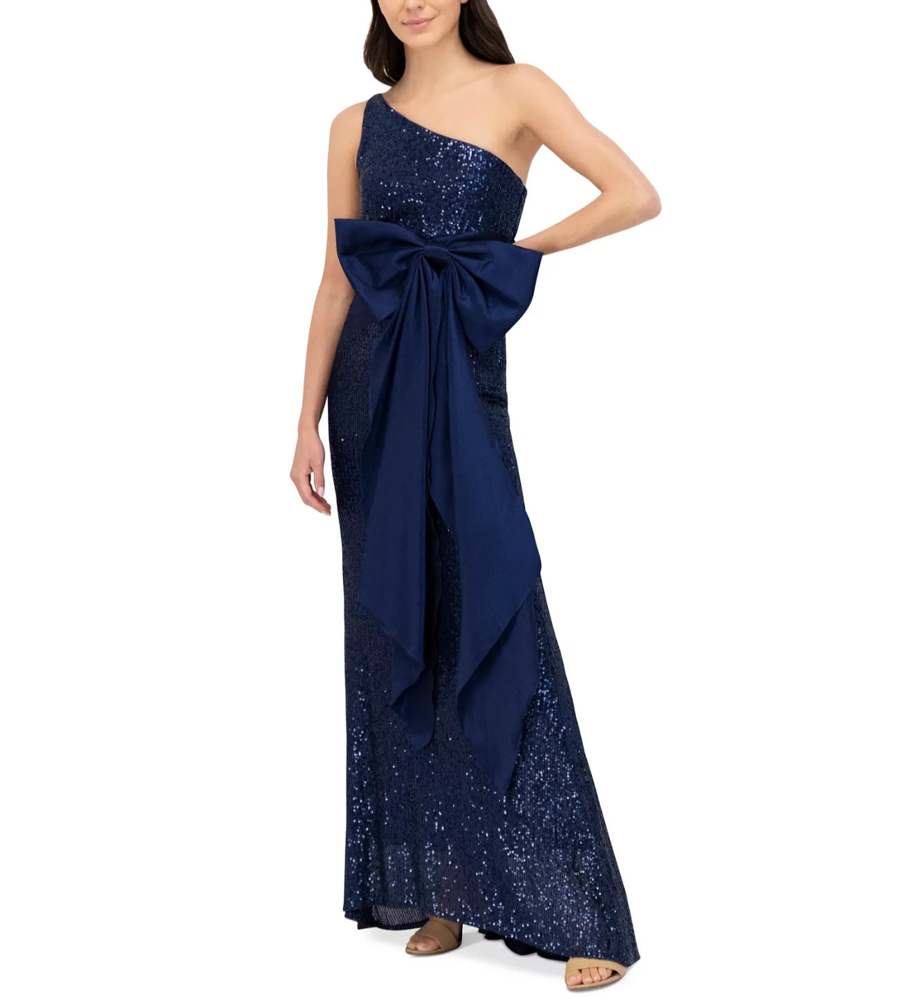 Eliza J Women’s One-Shoulder Satin-Bow Sequinned Gown MSRP $268