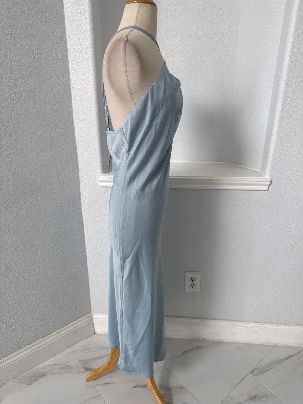 Prettygarden Dress M Blue Satin Slanted Shoulder Party Formal Clean Girl