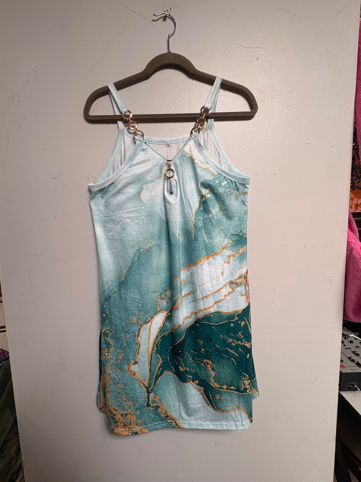 ETCYY NWT Women’s Sleeveless Marble Print Dress with Chain Straps, Size XL