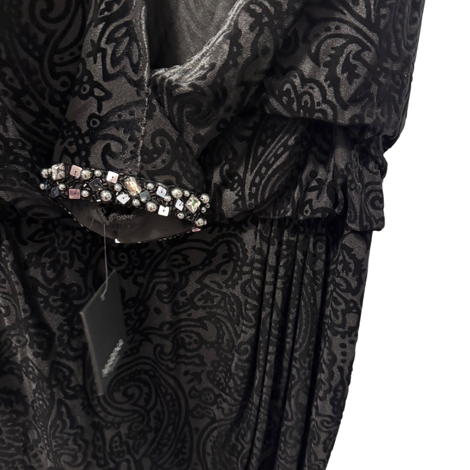 Black Marina Beaded Cuff Dress Size 14 black velvet embellished dress. NWT
