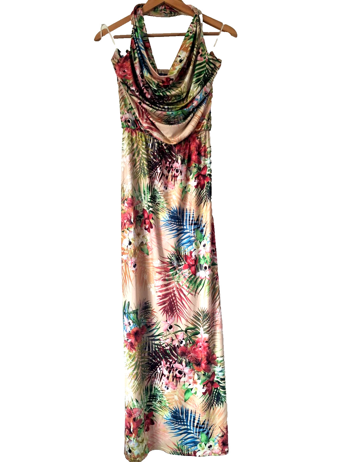 Amy Childs Floral Maxi Dress Uk 12 Satin Halter Neck Travel Holiday Wedding