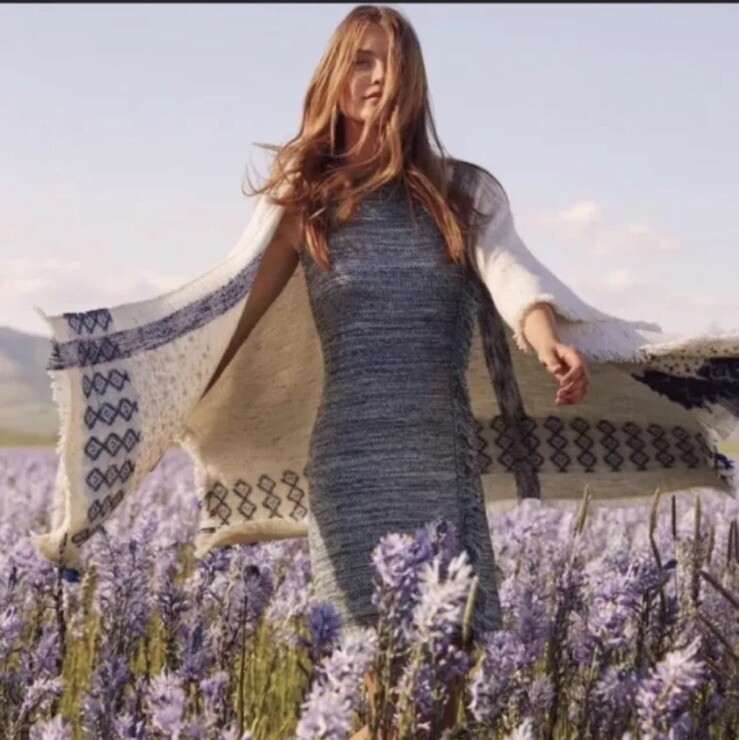 Holding Horses Anthropologie Blue White Sweater Fringe Dress XS New NWT RARE HTF