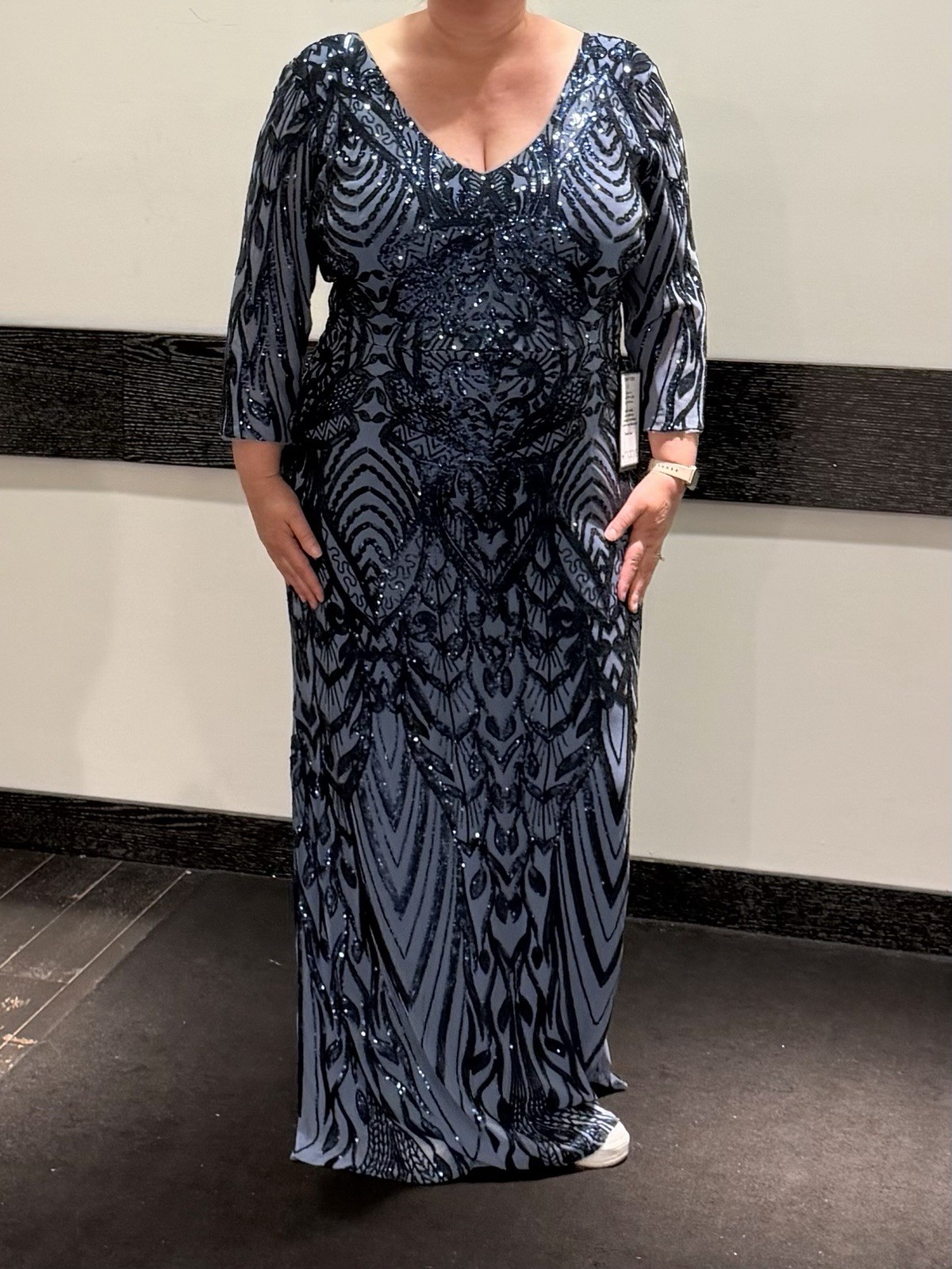 Betsy and Adam Size 18 Blue Sequin Formal Dress