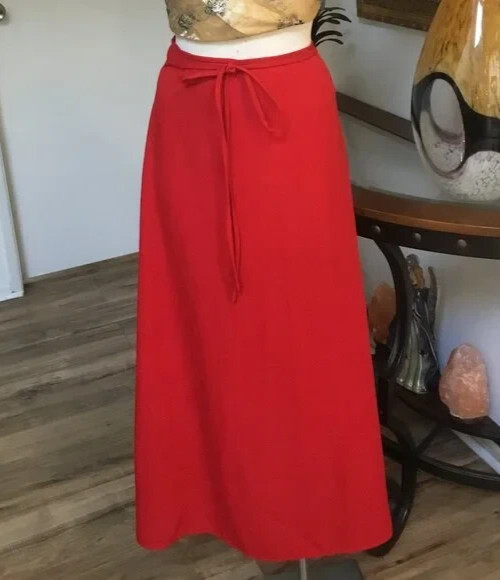 UNBRANDED Solid Long Maxi Skirt A- Line High Waisted Tie Casual Bright Red S