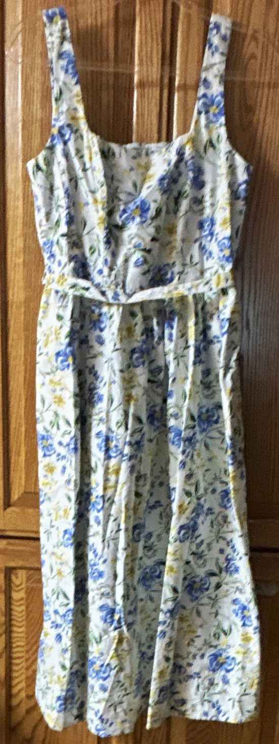 Free Assembly Women’s S Midi Sundress Floral White Blue Yellow Square Neck