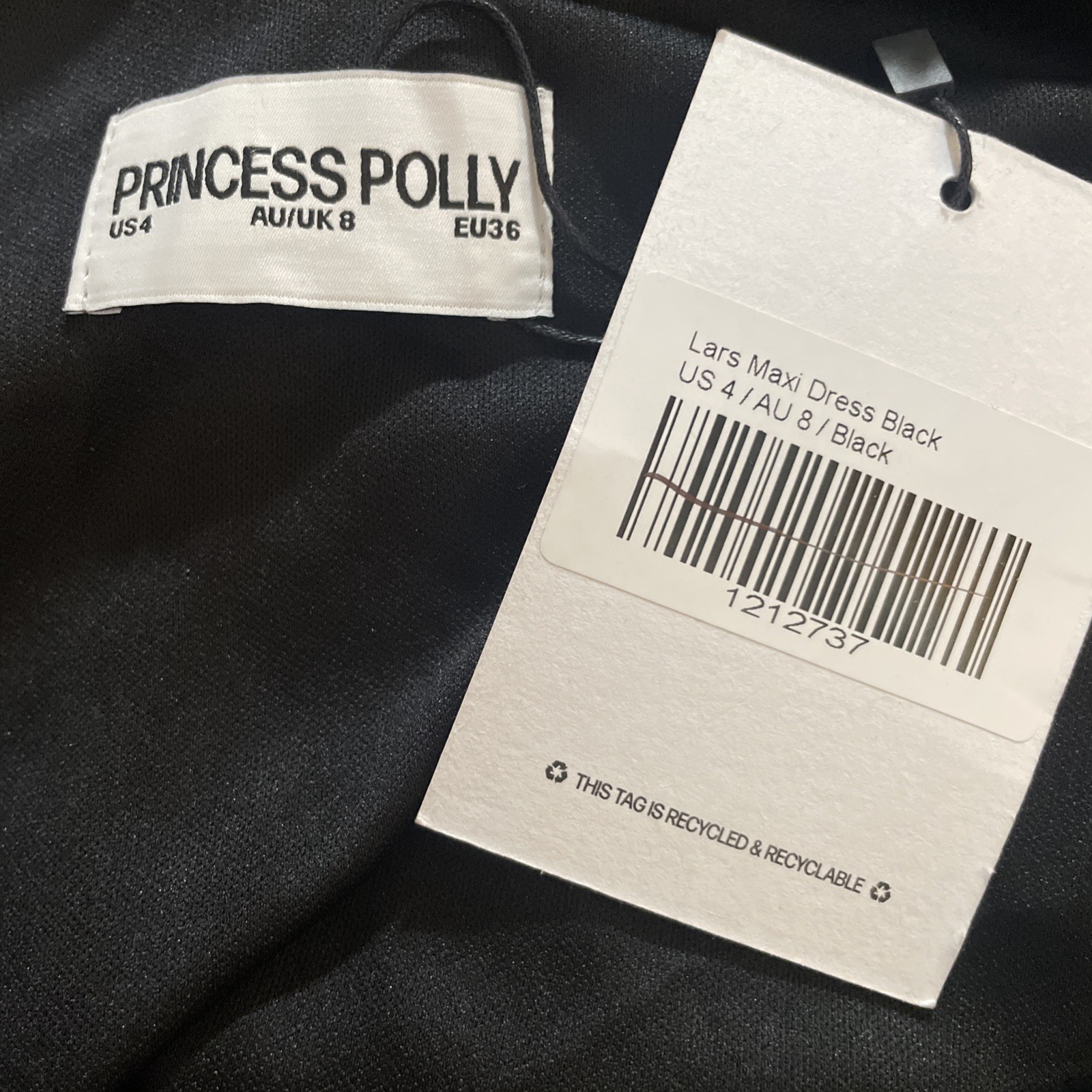 Princess Polly Size 4 Lars Solid Black Maxi Dress Ruffle Trim NWT