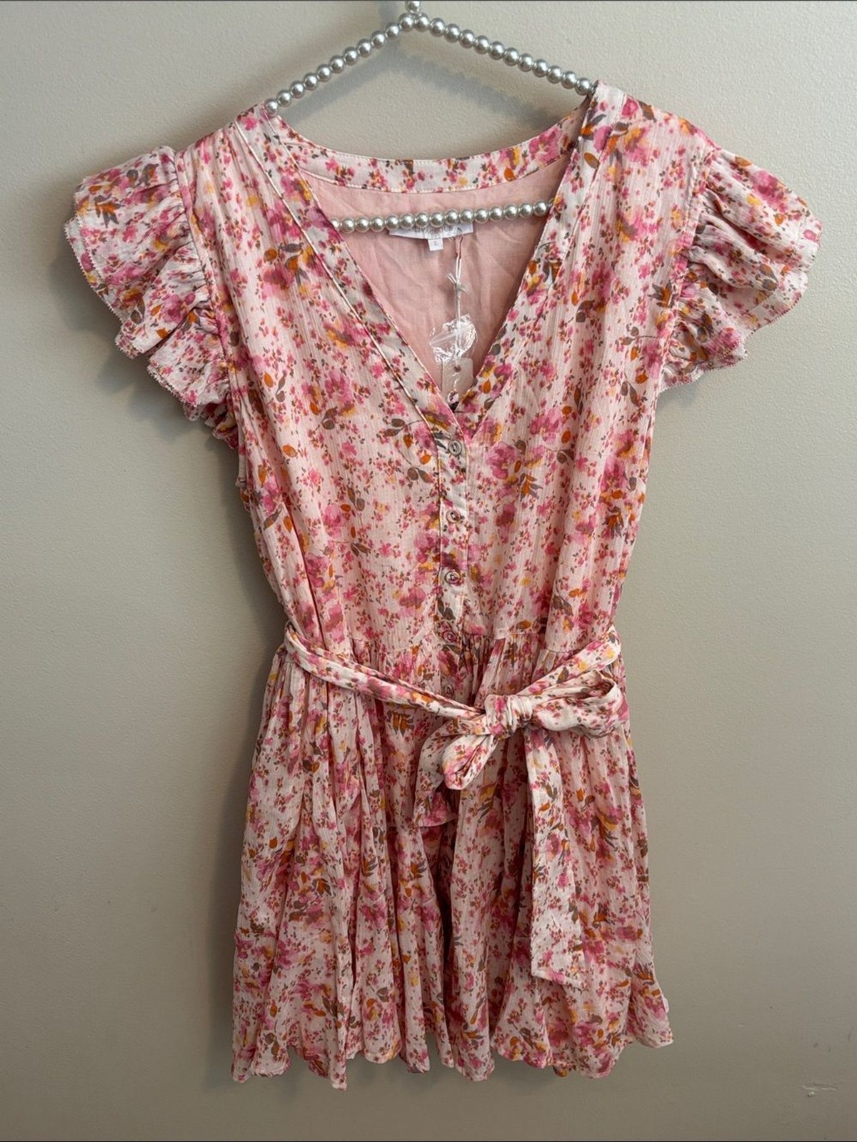 NEW Olivaceous Pink Floral Print button up dress size large