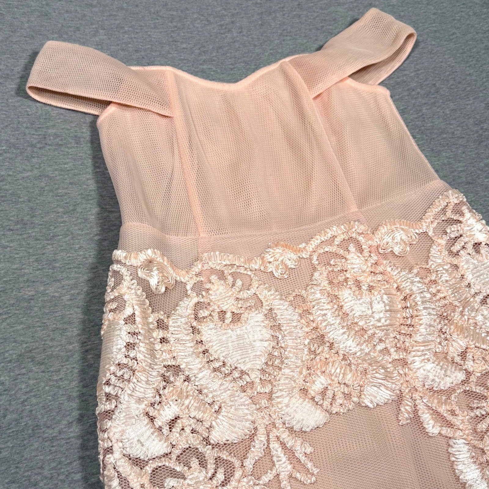 Soieblu Peach Pink Mesh Lace Off The Shoulder Mini Dress Womens Large Cocktail