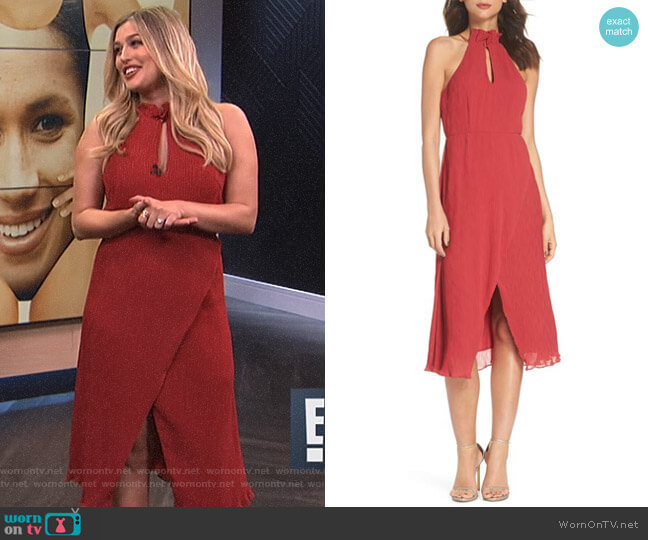 KEEPSAKE the Label Red Pleated Chiffon Keyhole Faux Wrap Cocktail Dress M = 8/10
