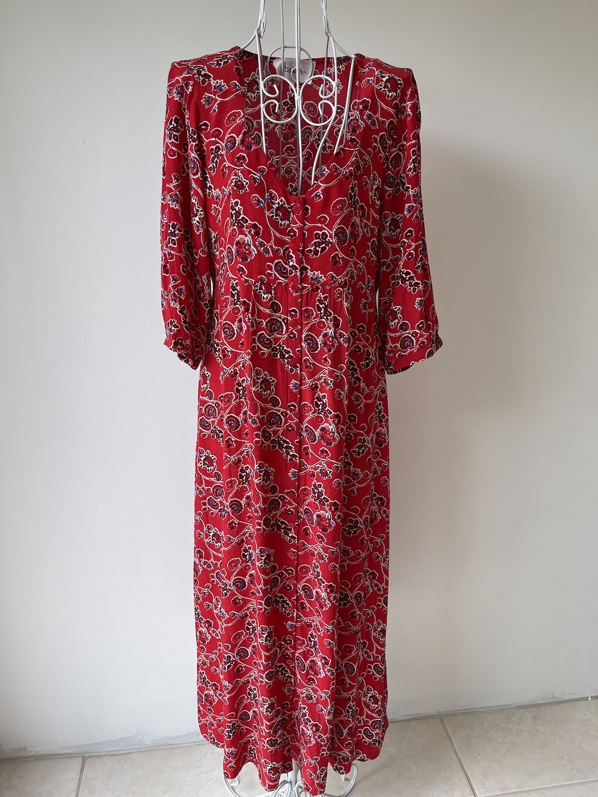Ba&Sh Jazz Gathered Floral-Print Crepe De Chine Midi Dres viscose red size 0 XS