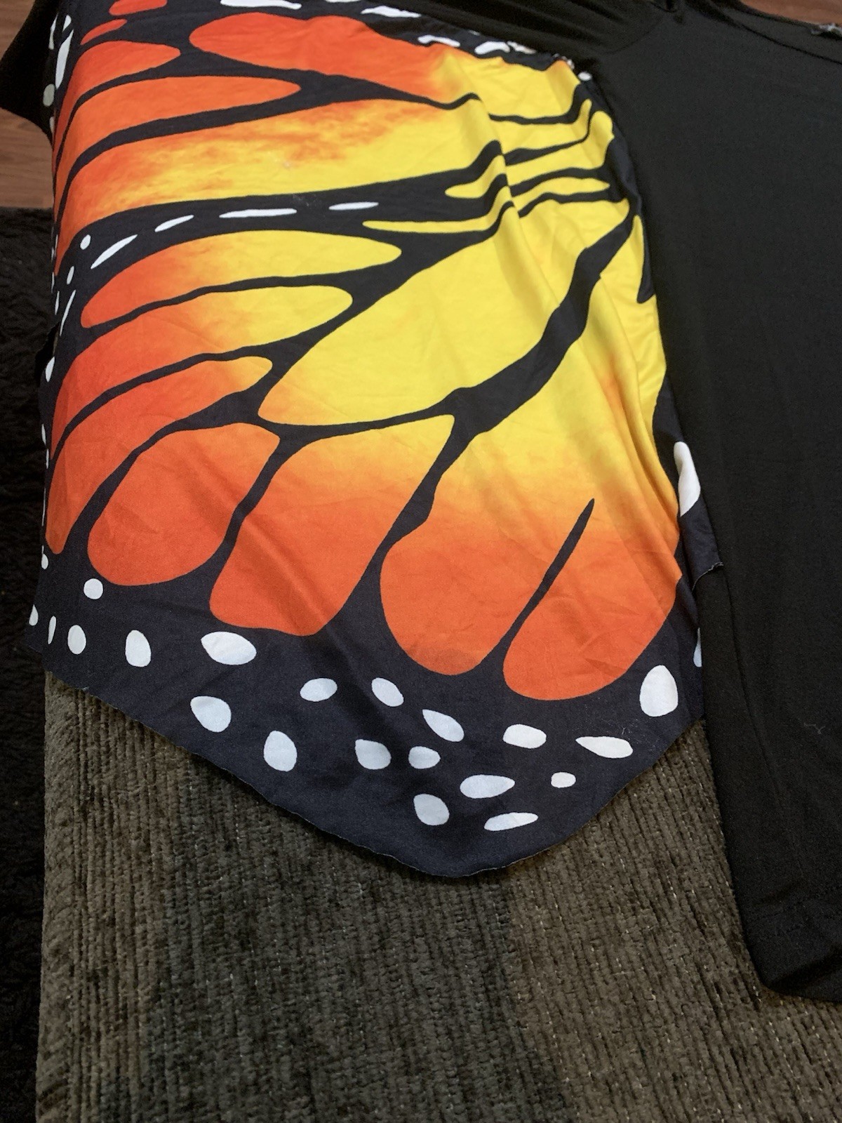 Butterfly Wing Cold-Shoulder Dress in Orange, yellow and Black