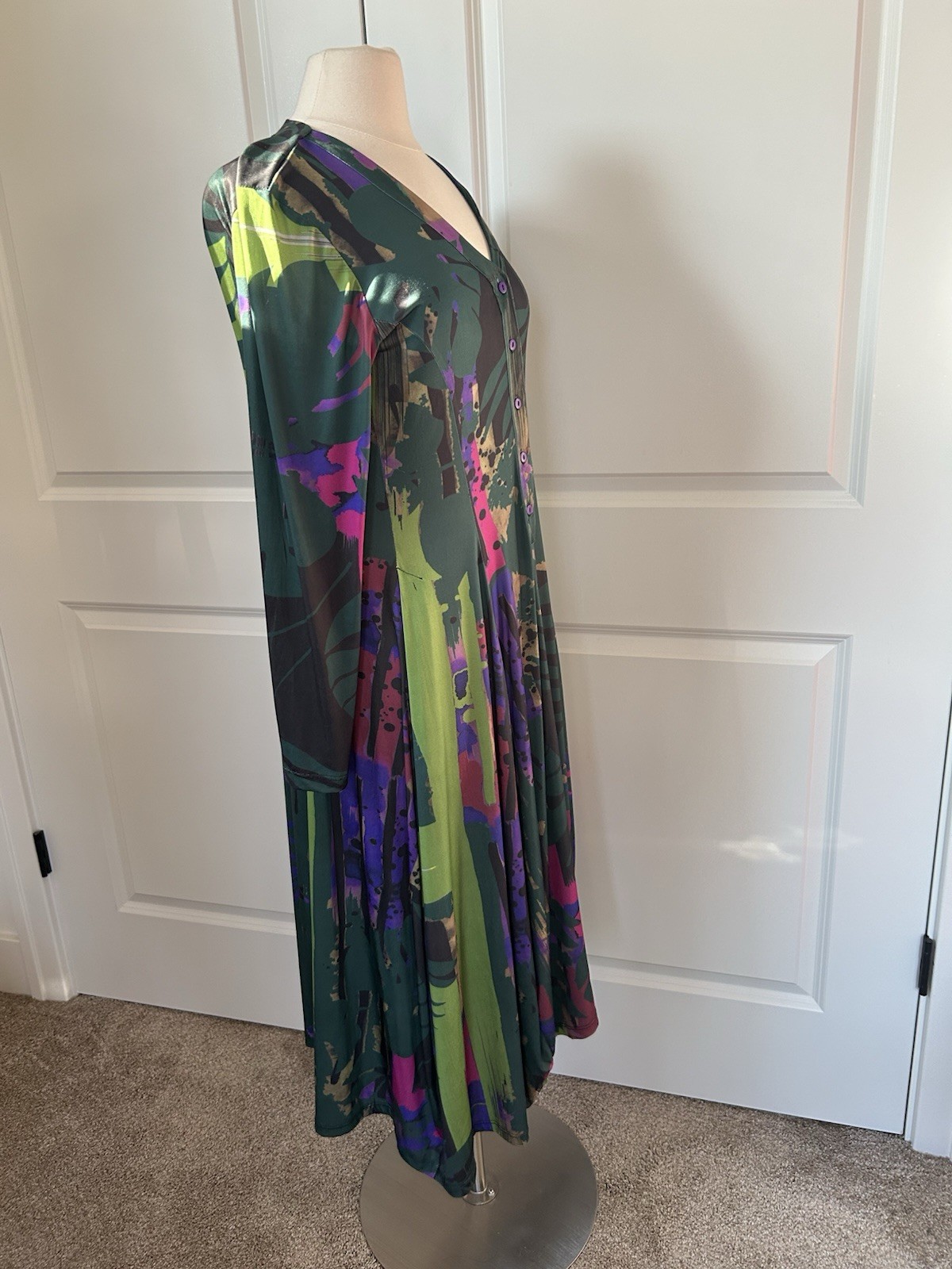 LUUKAA size 0 US 6 S M Henley Fit & Flare Midi Henley Dress Balloon hem