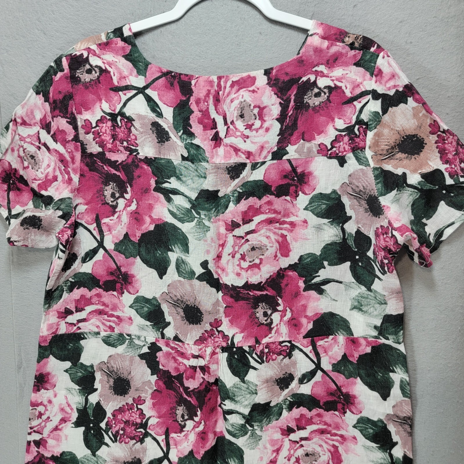 Valentina Naldi Floral Linen Shift Dress Womens L Italy Rose Lagenlook Cottage