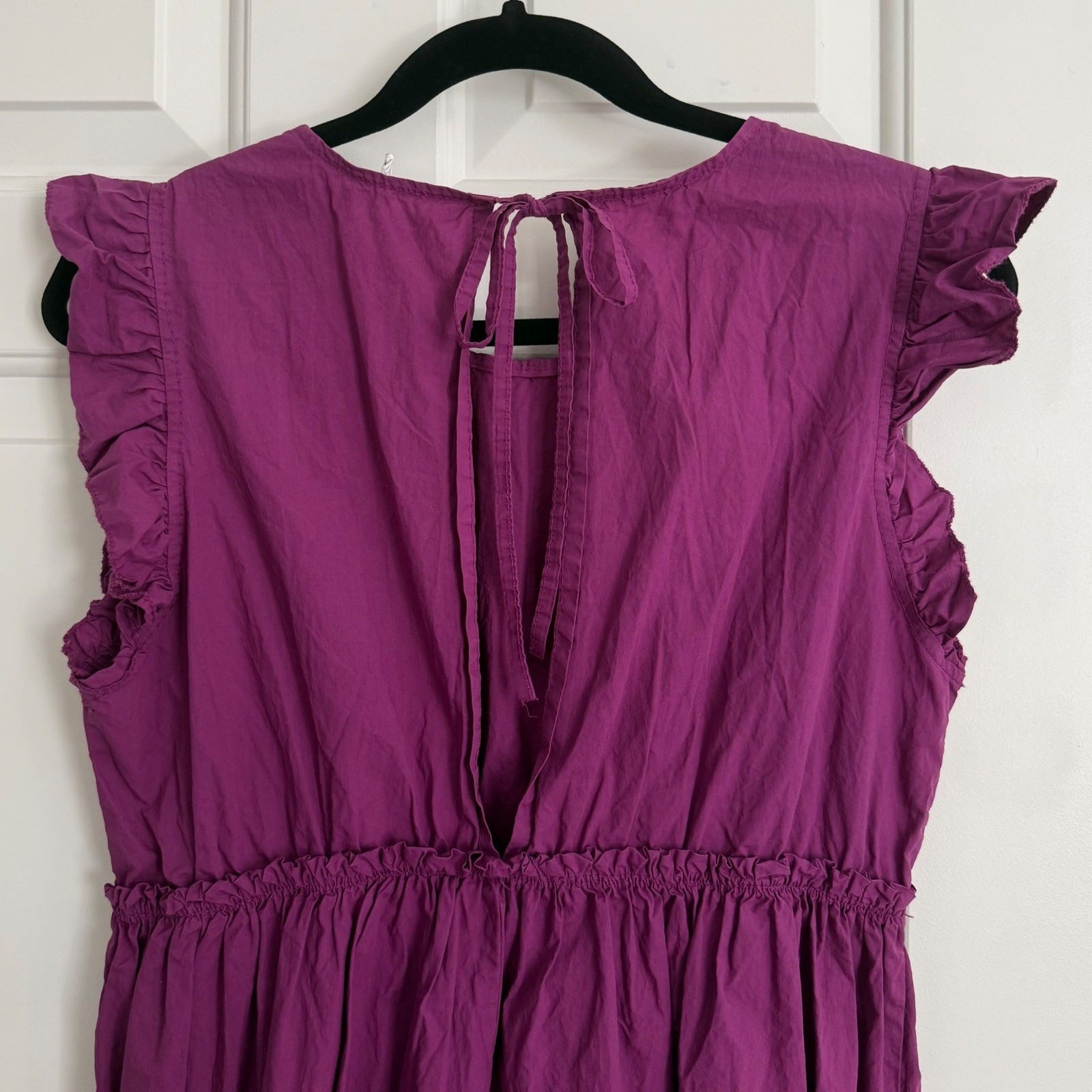 Adele Altman Italian Cotton Dress Size S/M Purple Ruffle Sleeve Tie Back NWT