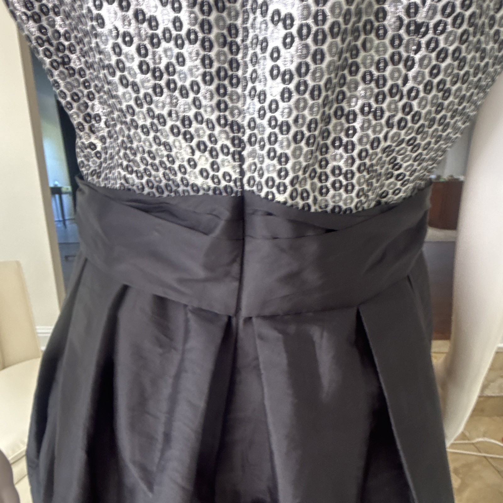 Alexia Admor Black Silver Geometric Jacquard Fit & Flare Pocket Cocktail Size M