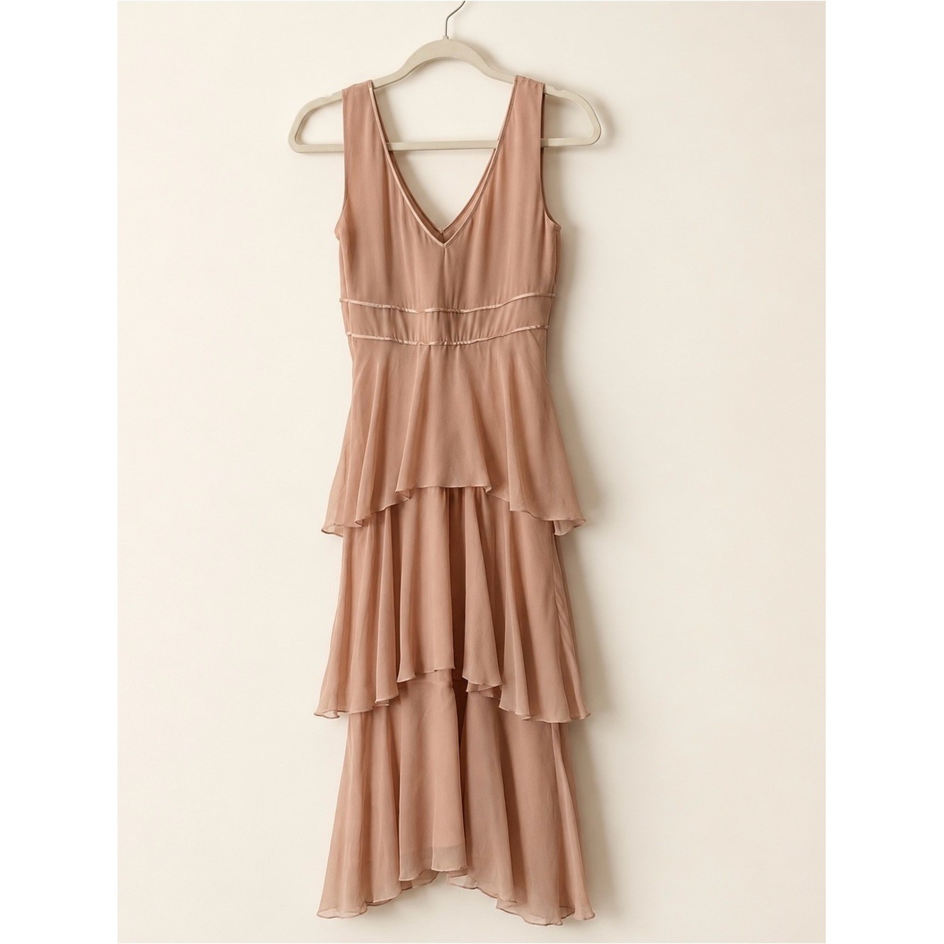 Max and Cleo 100% Silk Rosewood Blush Pink Tiered Ruffle Midi Dress Size 2 NWT