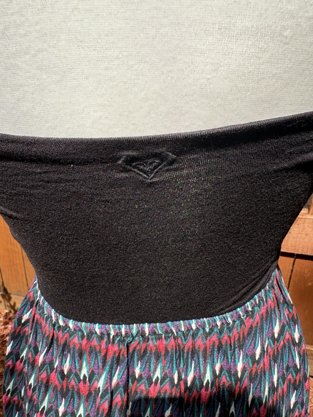 Roxy Strapless Maxi Dress Small Black Tribal Boho Beach Festival Sundress