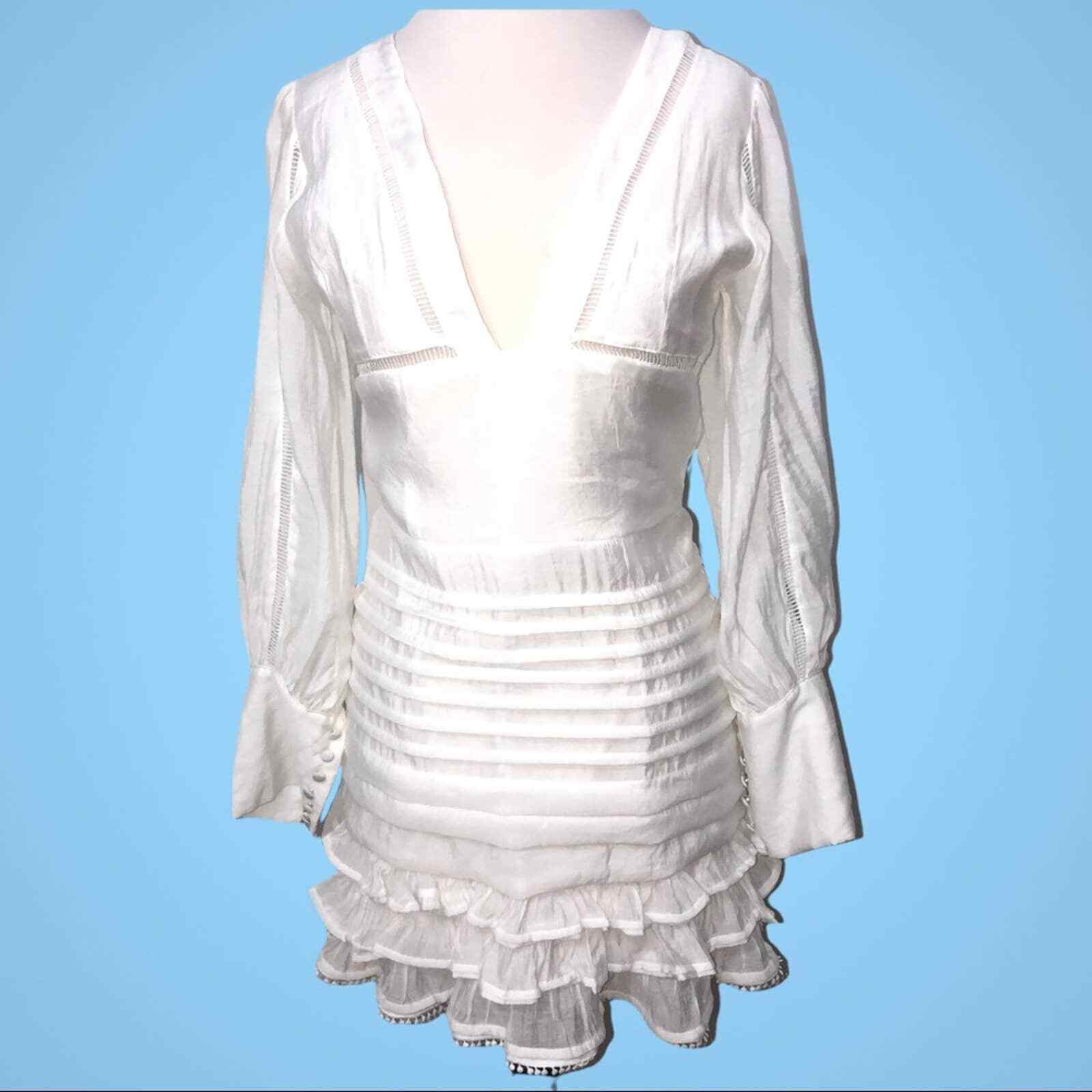 Amy Lynn Plunge Neck Long Sleeve White Mini Dress Medium NWT
