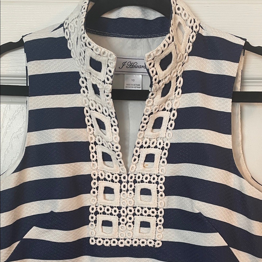 J. Howard Nautical Striped Dress Womens 10 Navy Preppy