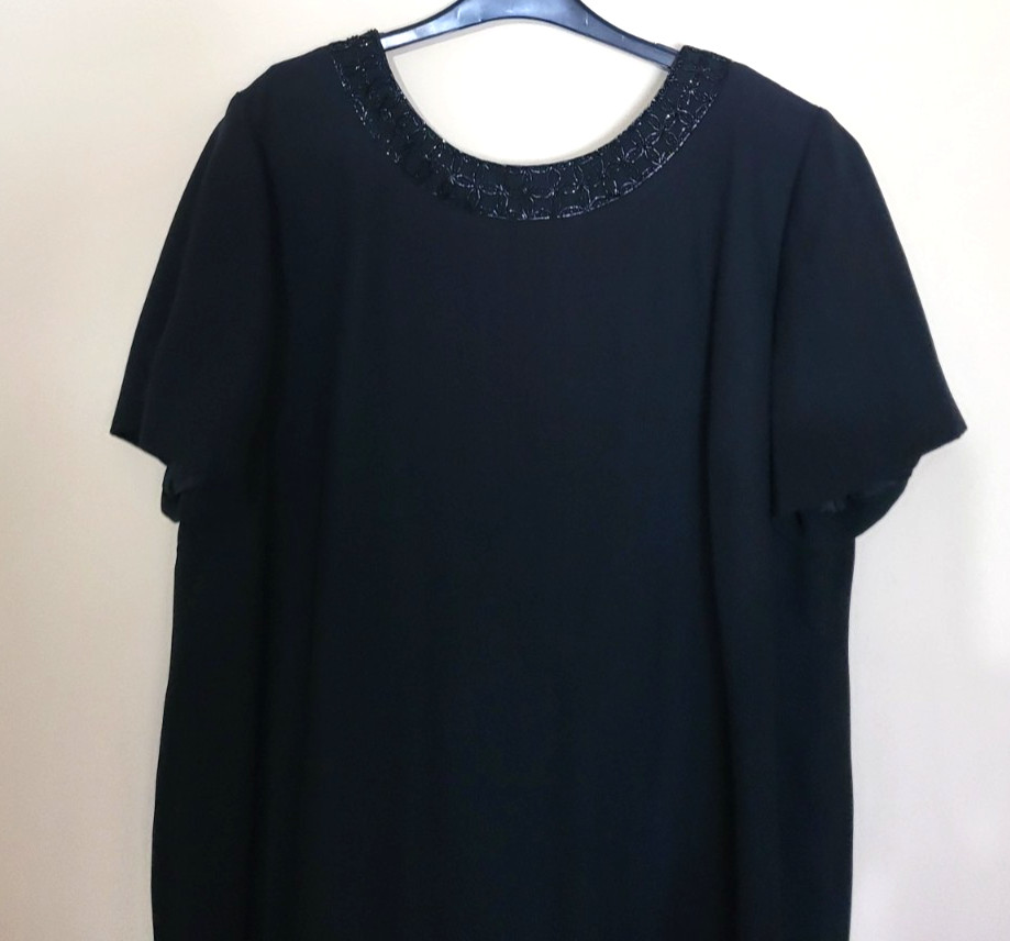 Evan Picone Dress Black Beaded Lined Zip Plus 20W (2X) Gorgeous