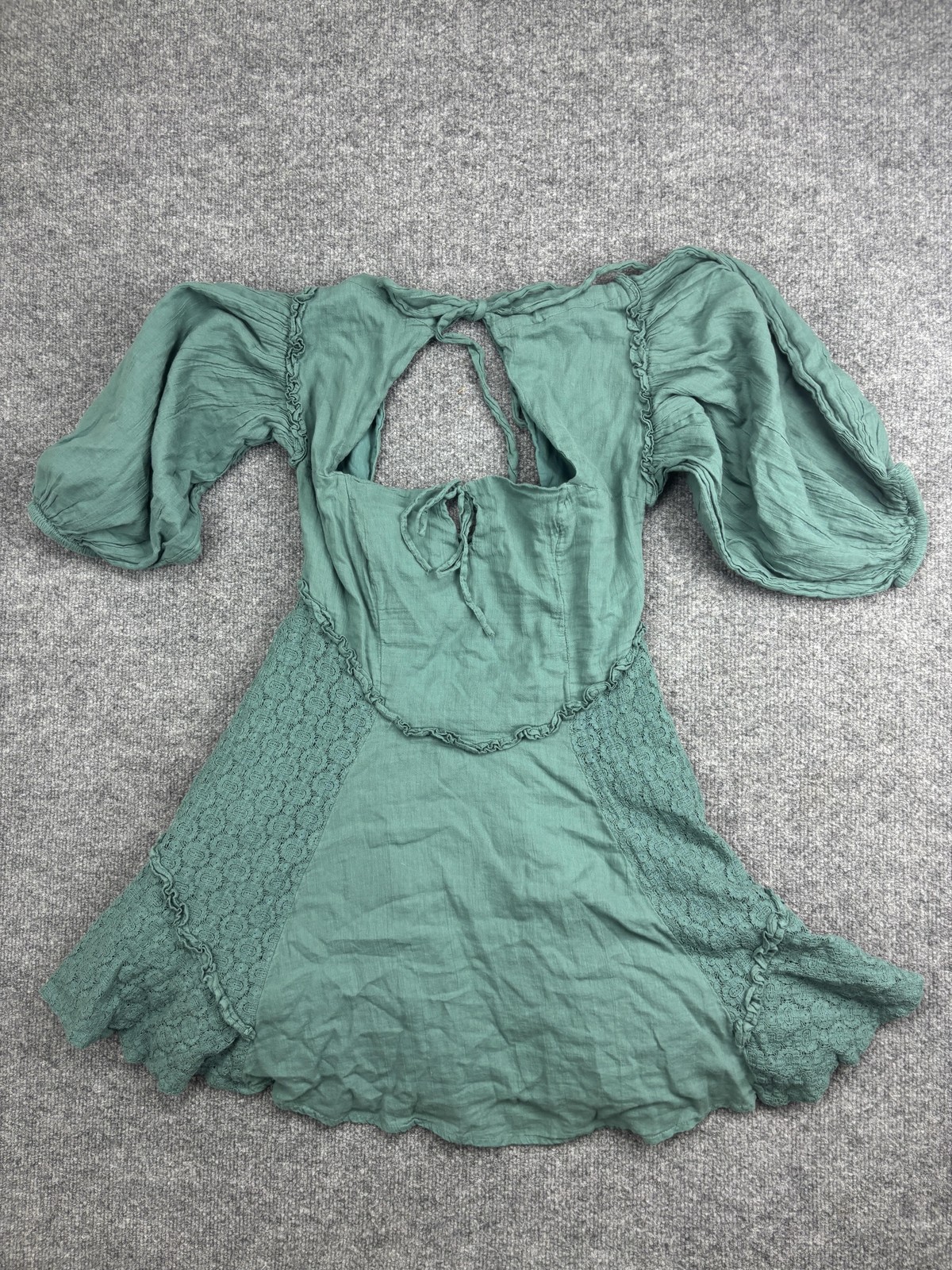 Free People Dress Womens Small Green Off Shoulder Lace Boho Fit & Flare Mini
