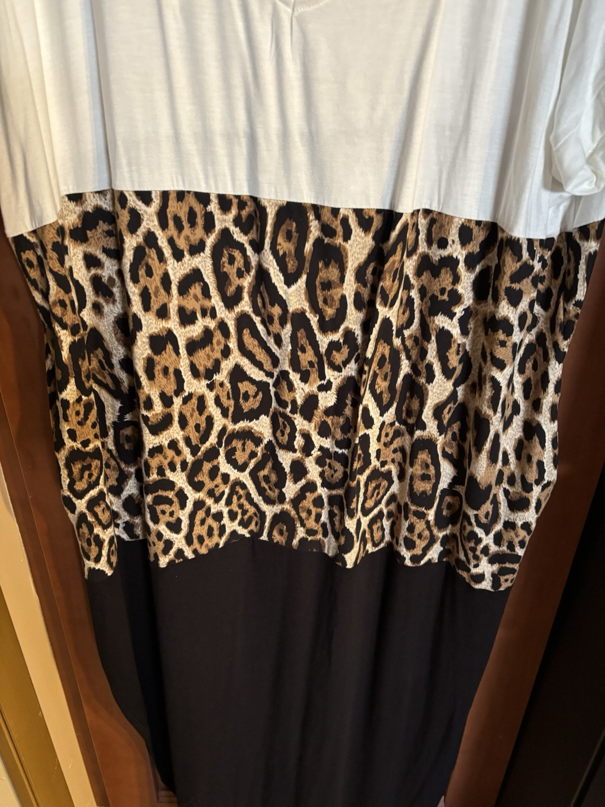 CY Fashions Black White Color Block Summer Leopard Maxi Dress Pockets