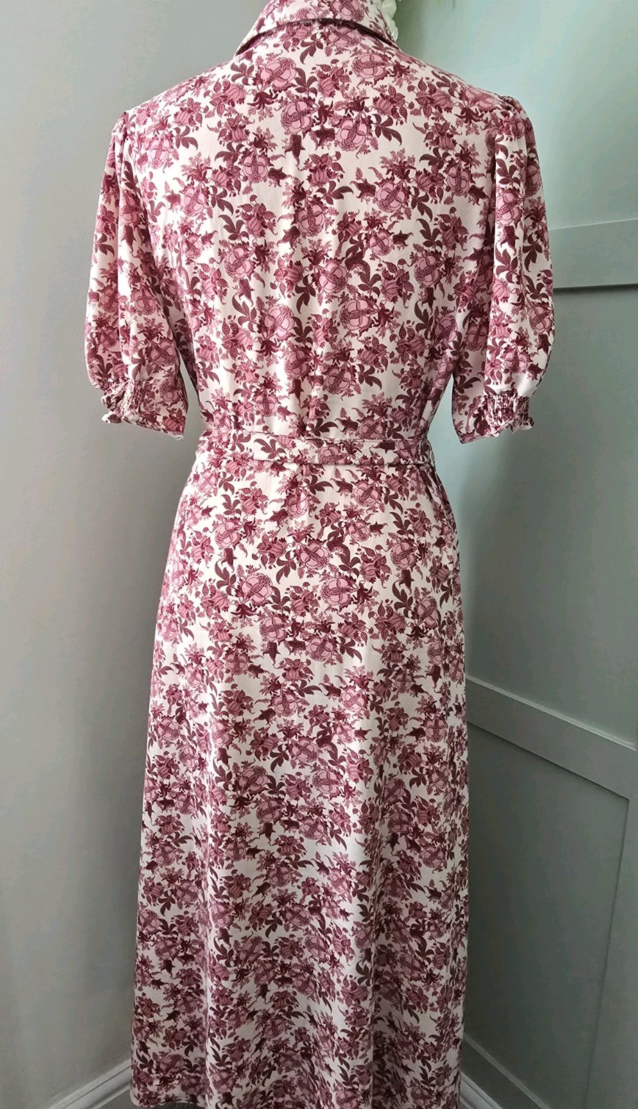 Vintage 1930s 1940s WW2 Style Maroon floral midi day dress Size 10 12