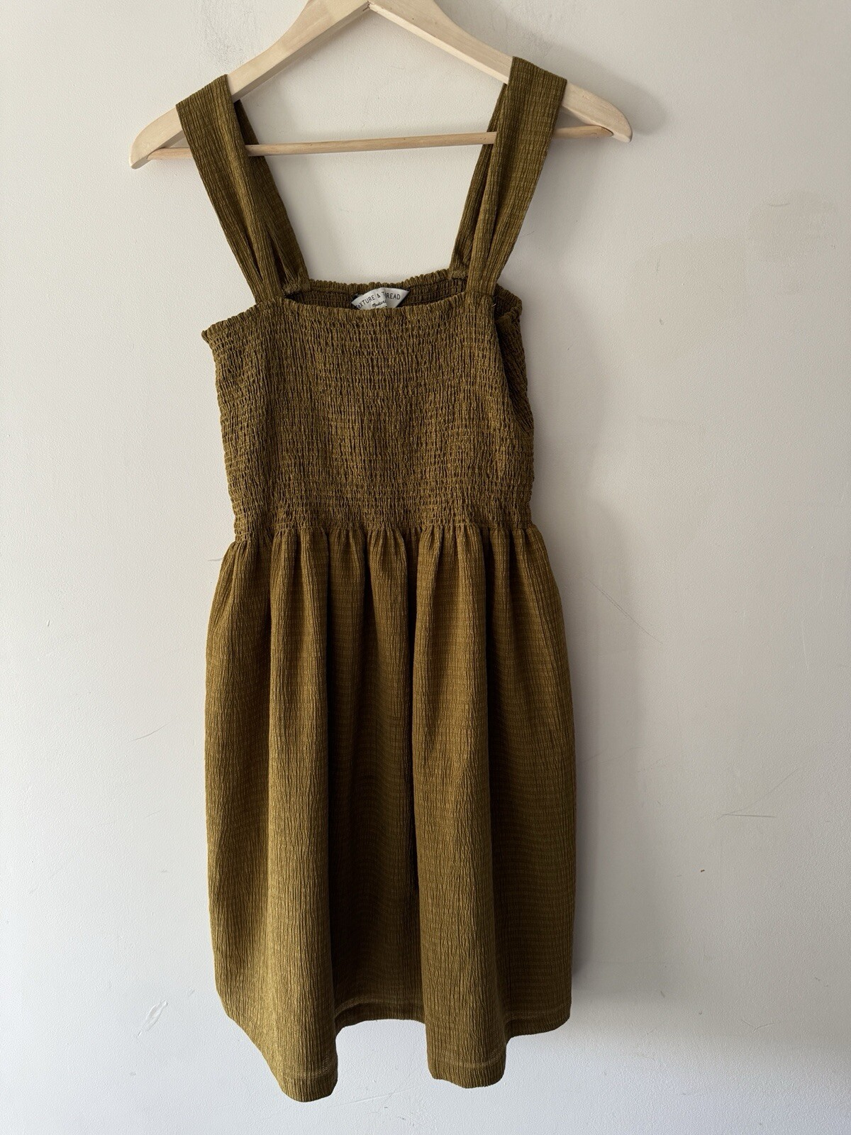 Madewell Texture & Thread Smocked Dress in Spiced Olive